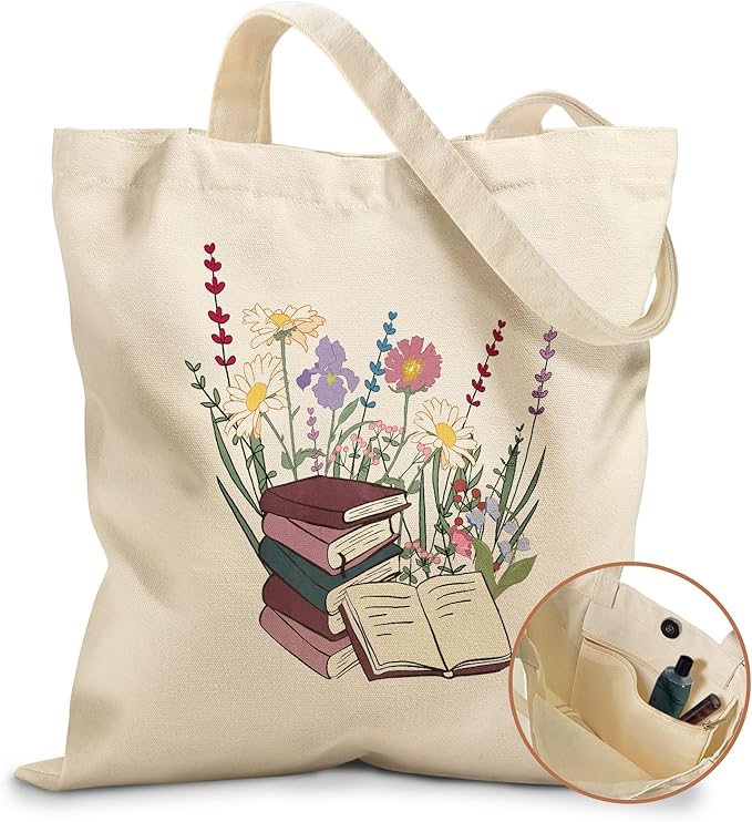 Miss Adola Aesthetic Tote Bag for Girls - with Magnetic Buckle and Zipper Inner Pocket for Women Lady Canvas Cotton Tote Bag
