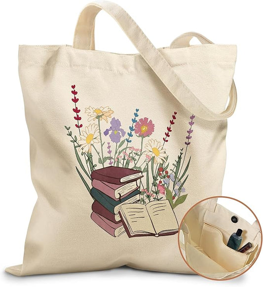 Miss Adola Aesthetic Tote Bag for Girls - with Magnetic Buckle and Zipper Inner Pocket for Women Lady Canvas Cotton Tote Bag