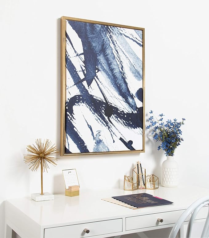 Kate and Laurel Sylvie Indigo Watercolor Abstract Print Framed Canvas Wall Art by Amy Peterson, 23x33 Gold