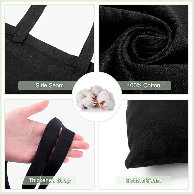 Roowest 120 Pieces Cotton Tote Bag Bulk 15 x 16 Inch Blank Canvas Tote Bags Reusable with Long Handle for Women Men DIY(Black)