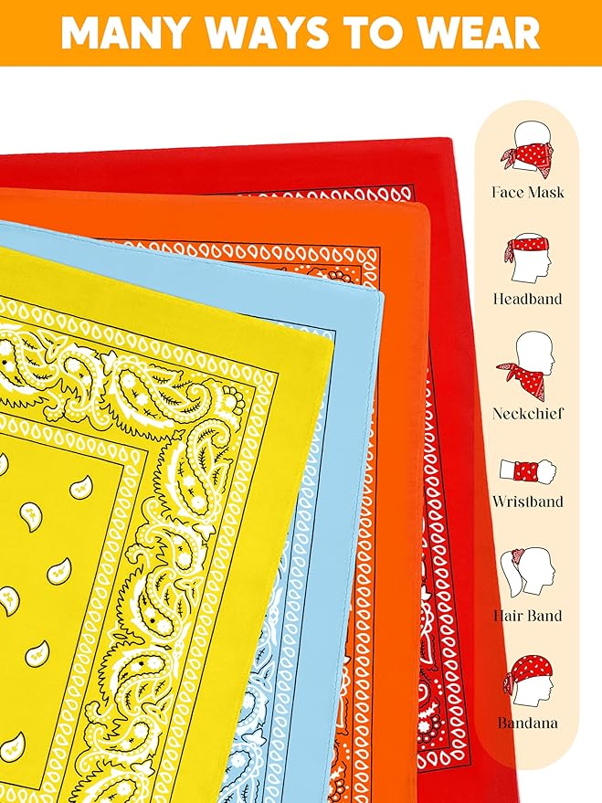 URATOT 16 Pieces Paisley Bandanas Cowboy Bandana Handkerchiefs Paisley Print Head Wrap Scarf, Assorted 16 Colors