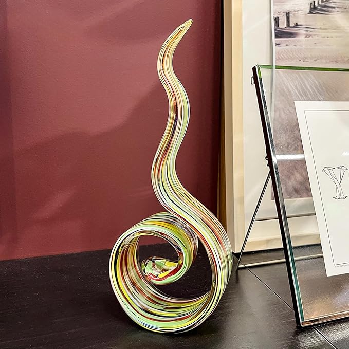 11.4" Tall Hand-Blown Glass Sculpture Murano-Style Sculpture Art Ornament Statue Figurines Home Decor Accent Piece Coastal Ocean Nautical Home Decor,Shelf,TV Stand,Tabletop Centerpieces,Wonderful Gift