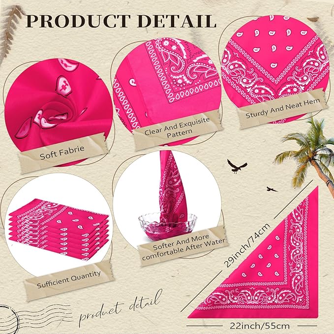 Blulu 6 Pcs Neon Color Cowboy Bandanas for Men Women Assorted Paisley Pattern Handkerchiefs 22 x 22 Inch Kids Headwrap Scarfs
