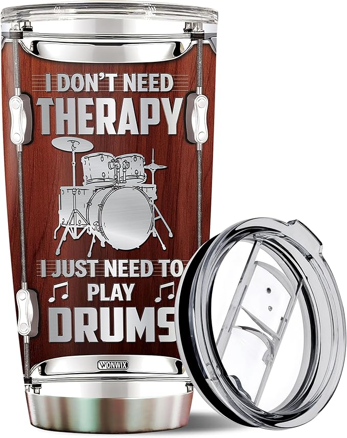 Drummer Gifts for Men Women Tumbler Drum Coffee Travel Mug Cup Water Bottle Gift for Him Her Husband Dad Drummers Musician Birthday Christmas 20oz Stainless Steel Insulated