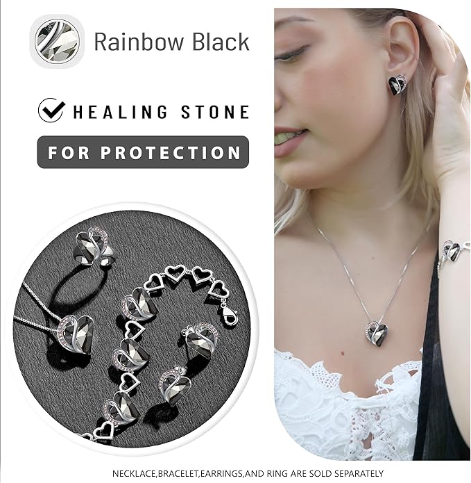Leafael Valentine's Day Gift Necklaces for Women, Infinity Love Birthstone Heart Crystal Pendant, Birthday Anniversary Jewelry for Wife, Mom, and Her, Silver Plated, 18" + 2" Adjustable Chain