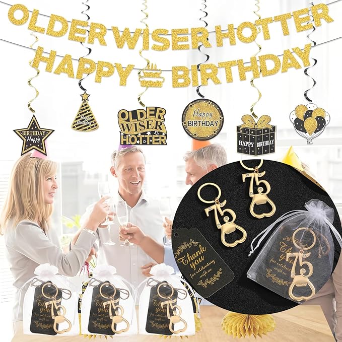24 pcs 75th Gold Keychain Bottle Opener Birthday Party Favors for Guests,75th Beer Bottle Opener Favors Bulk for Birthday Anniversary Souvenirs Party Decor Supplies (Gold 75th)