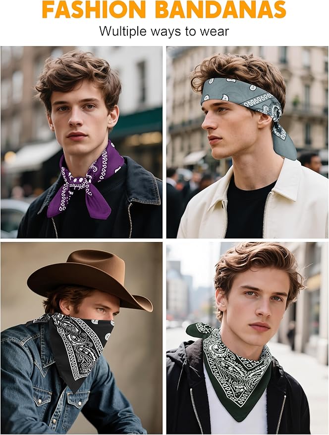 URATOT 16 Pieces Paisley Bandanas Cowboy Bandana Handkerchiefs Paisley Print Head Wrap Scarf, Assorted 16 Colors
