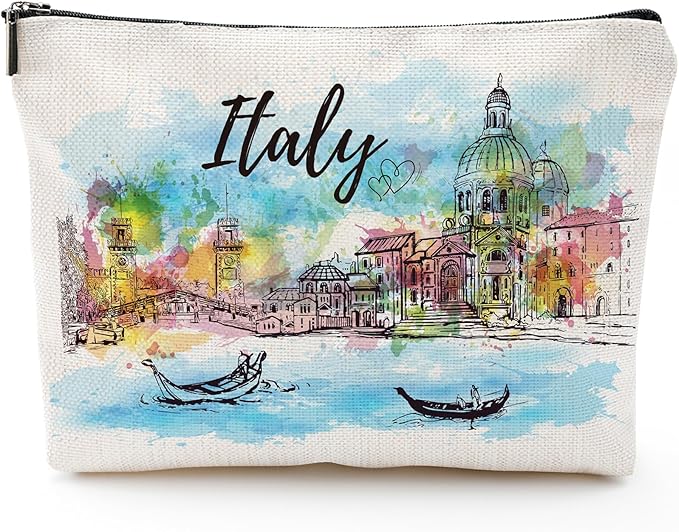 Italy Souvenirs Travel Essentials - Venice Scene Italy Gifts for Women, Italy Trip Souvenir Small Makeup Bag for Purse, Watercolor Italian Themed Birthday Christmas Gifts for Friends Family
