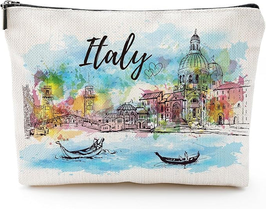 Italy Souvenirs Travel Essentials - Venice Scene Italy Gifts for Women, Italy Trip Souvenir Small Makeup Bag for Purse, Watercolor Italian Themed Birthday Christmas Gifts for Friends Family