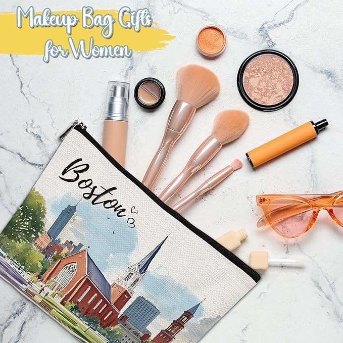 Boston Bag Souvenir Gifts - Boston City Travel Makeup Bag, Boston Theme Watercolor Cosmetic Bag, Boston Lovers Gifts, Massachusetts Gift for Women Girls Traveller