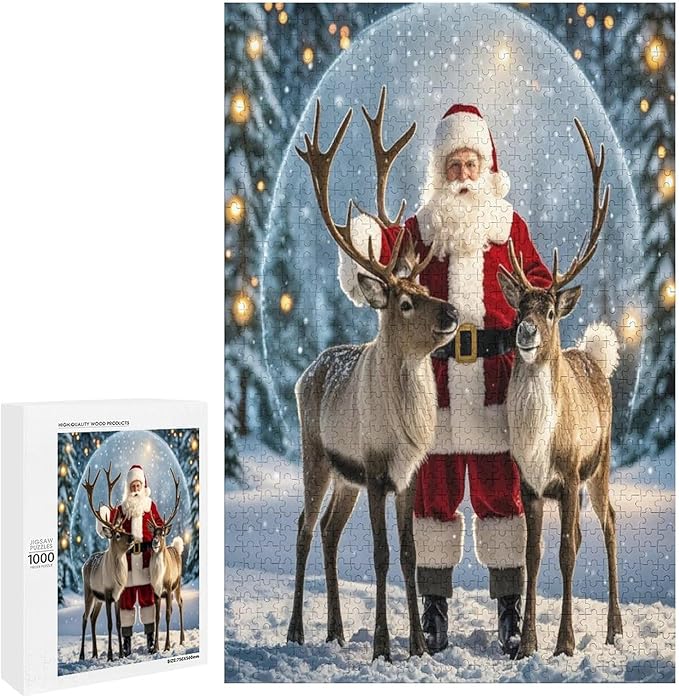 Puzzles for Adults 1000 Pieces Wooden Jigsaw Puzzle - Santa Claus and Reindeer Christmas Series Theme Puzzle，Party Games，Family Toys，Educational Puzzles，Stress Relief Wooden Puzzle，Home Decoration