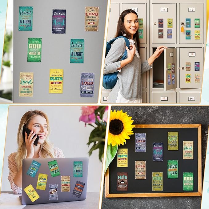 Blosssound 60 Pcs Inspirational Christian Magnets with Bible Verses Religious Refrigerator Magnet Motivational Quotes Fridge Scripture Positive Gifts for Home Office School Locker Decor(Retro)
