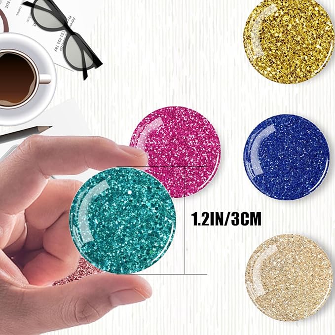 Shiny Glitter Mixed Strong Glass Refrigerator Magnets,12Pcs Magnets for Fridge,Funny Fridge Magnet Shape,Cute Small Tiny Magnet for Kitchen Whiteboard Door Decorative (Colored Refrigerator Stickers)