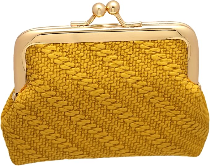 Coin Purse Vintage Bag Lock Wallet Buckle Kiss Lock change purse change holder wallet coin Leather coin wallet(A Yellow)
