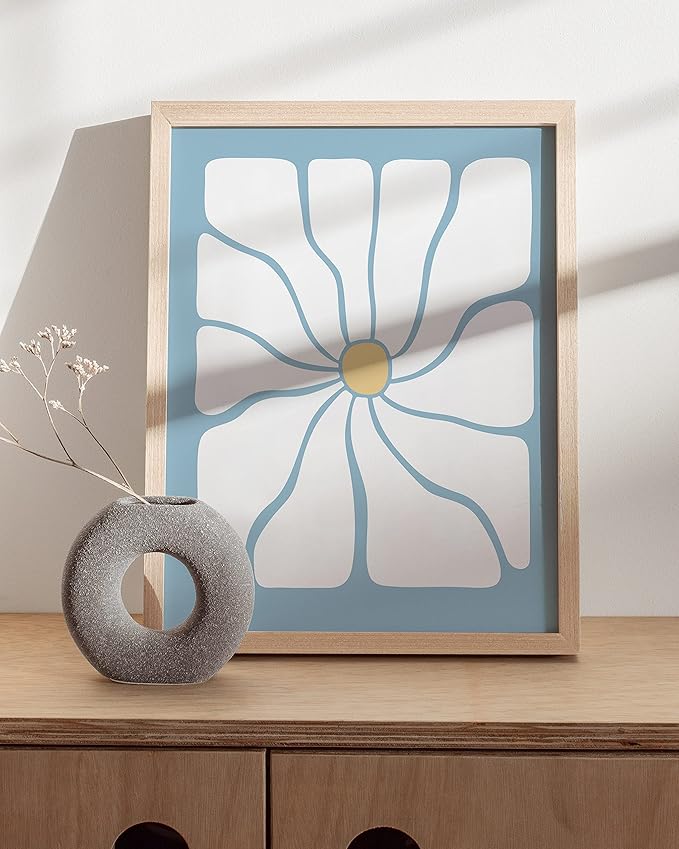 HAUS AND HUES Daisy Artwork Danish Pastel Decor - Floral Wall Art, Blue Flower Poster for Dorm, Indie Poster for Room Aesthetic, Indie Kid Room Art Print (Beige Framed, 12x16)