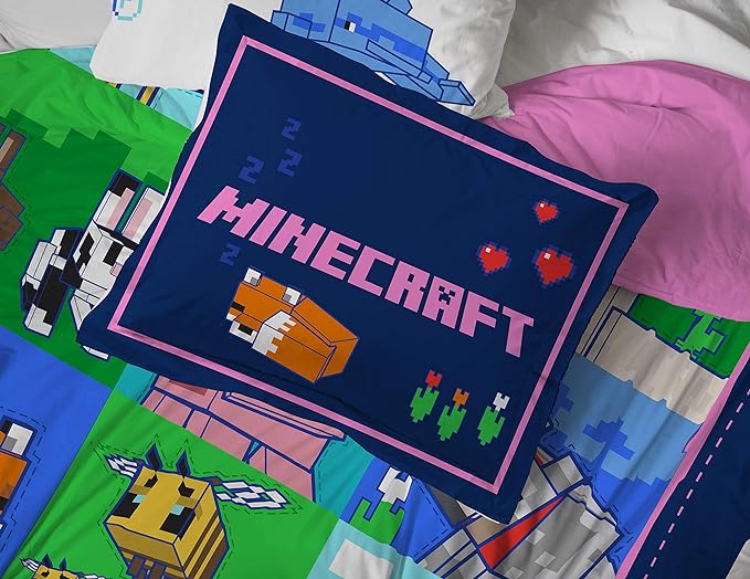 Jay Franco Minecraft Animal Patch 5 Piece Twin Bed Set - Includes Comforter & Sheet Set Bedding - Super Soft Fade Resistant Microfiber (Official Minecraft Product)