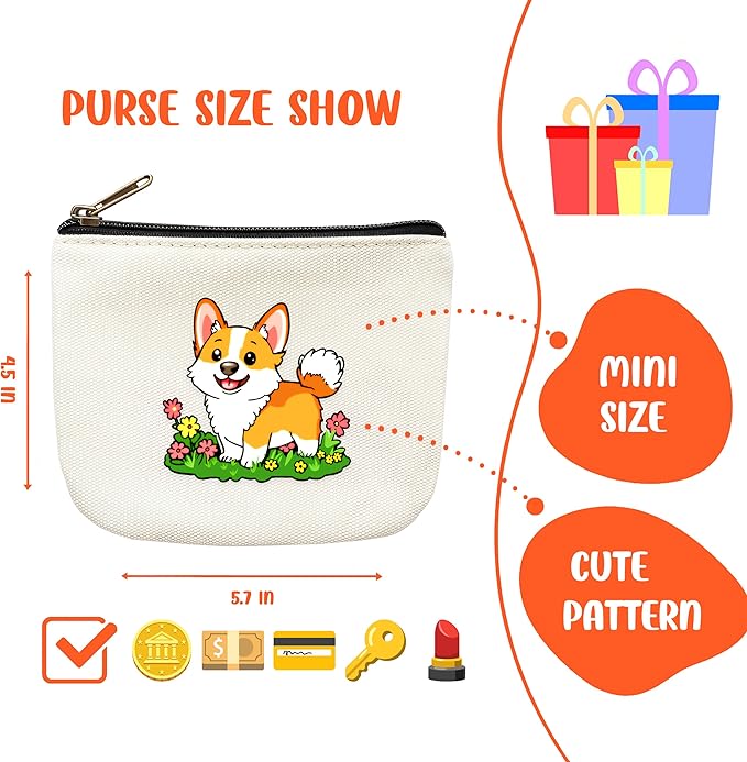 Corgi Coin Purse Pouch Bag Holder for Teens Girls Women Kids, Corgi Lovers Gifts Stuff Decor, Small Mini Purse Coin Card Key Headset Lipstick!