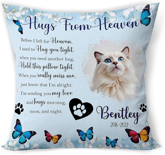 Custom Pet Memorial Throw Pillow (Insert Included), Cat Memorial Gifts for Loss of Cat, Pet Loss Sympathy Gift, Loss of Cat Sympathy Gift, Cat Gifts for Cat Lovers, Cat Memorial Pillow