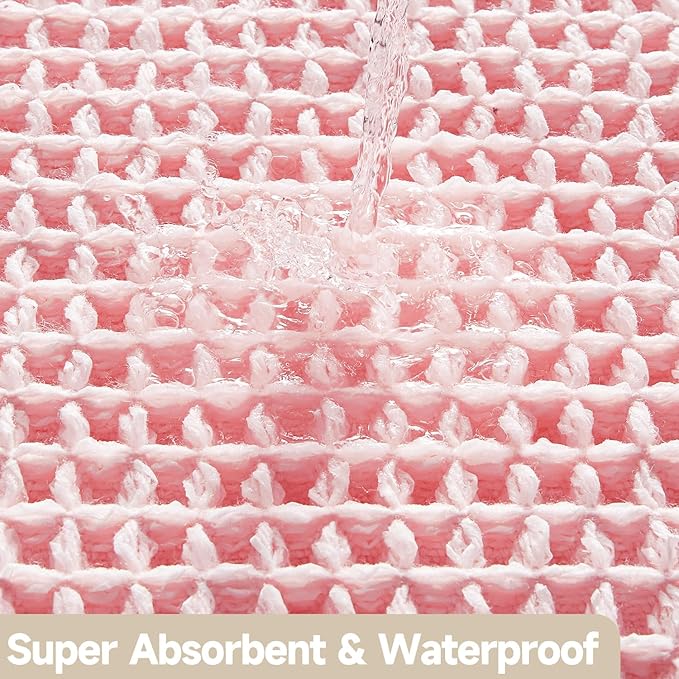 Light Peachy Pink Bathroom Rugs, Waffle Bath Mat Non Slip Washable Quick Dry Cute Bath Mat Boho Farmhouse Bathroom Decor, 36"x24" Light Peachy Pink