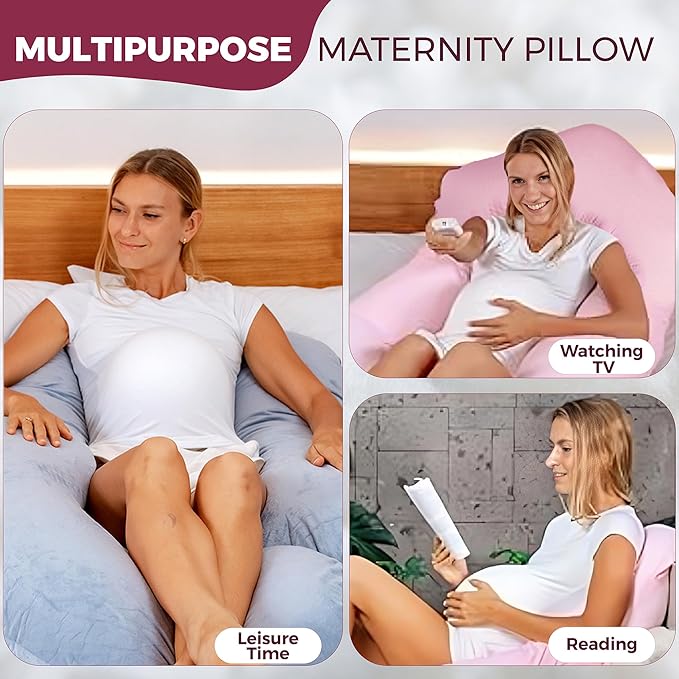 PILLANI Pregnancy Pillows for Sleeping – 57-Inch Maternity Pillow for Pregnant Women with Removable Washable Cover – Support for Back, Belly, Neck, Legs, and Hips – V C U Shaped Full Body Pillow