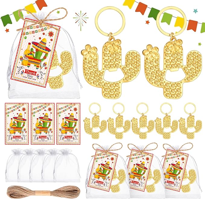 50pcs Gold Cactus Bottle Opener, Cactus Keychain Favors for Mexican Theme Party Decorations, Cactus Keychain Return Gift for Bridal Birthday Baby Shower Hawaii Holiday Grand Canyon Themed Wedding