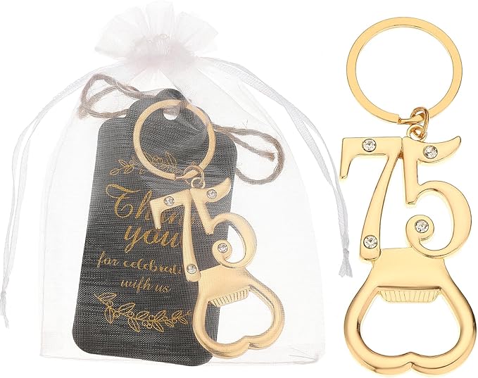 24 pcs 75th Gold Keychain Bottle Opener Birthday Party Favors for Guests,75th Beer Bottle Opener Favors Bulk for Birthday Anniversary Souvenirs Party Decor Supplies (Gold 75th)