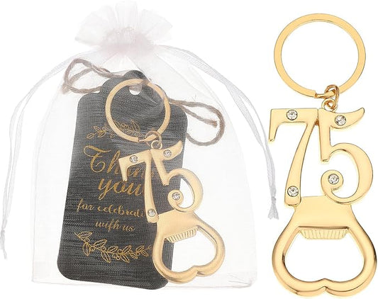 24 pcs 75th Gold Keychain Bottle Opener Birthday Party Favors for Guests,75th Beer Bottle Opener Favors Bulk for Birthday Anniversary Souvenirs Party Decor Supplies (Gold 75th)