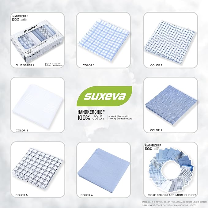 Gifts Cotton Handkerchiefs 100% Soft Cotton 12-Pack White handkerchif and Blue cotton handkerchief for Men and Women