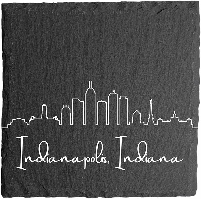 Blue Ridge Mountain Gifts - Indianapolis in Skyline Coasters, Set of 4 - Indianapolis Indiana Souvenir, Slate Coasters with Minimalist Skyline, Housewarming Gift for Friends, Family, & Neighbors