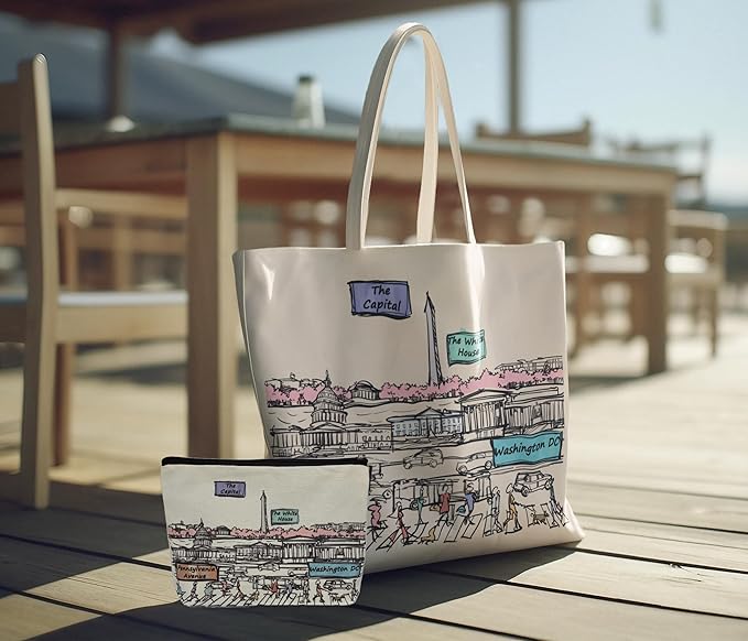 Cities Around the World Artwork Cosmetic Bag Series – Designed in USA, Travel Makeup Bag with Zipper, Souvenir Gift for Women, Artwork Organizer for Purse or Toiletry (Washington DC)