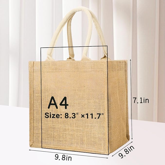 Segarty Burlap Tote Bags, 6 Pack Small White Reusable Jute Canvas Gift Favors Bag with Handles Blank Tote Bulk for Bridesmaid Wedding, Bachelorette Party, Beach Trip, Women Market Grocery Shopping