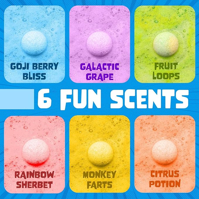 Poke Monster Bath Bombs for Kids with Surprise Inside (6 Pack) - Large Bubble Bath Bomb for Boys & Girls - Fruity Scent, Skin-Safe, USA Made, Birthday & Holiday Gift by Two Sisters