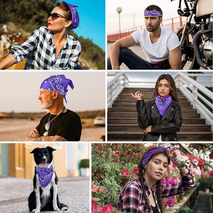 PLULON 30 Pack Bandanas for Men Women, Polyester Novelty Paisley Pattern Bandana Headbands Wristband Neckerchief Cowboy