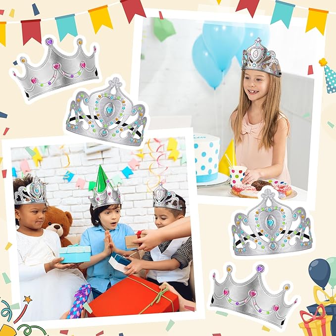 Yaomiao 66 Pieces Foam Princess Tiaras DIY Crowns Kids Party Favors Craft Crystal Diamond Sticker Making Your Own Tiara Girls(Silver)