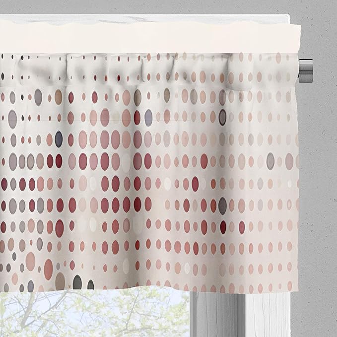 Ambesonne Pastel Valance & Tier Curtain 3 pcs Set, Pastel Abstract Botanical Ornament with Halftone Dots Delicate Meadow, Window Treatments for Kitchen Room Decor, 55" x 30", Blush Lilac and Eggshell
