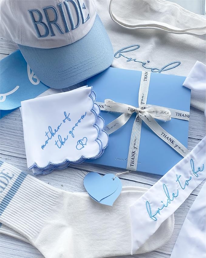 Bride Squad Wedding Handkerchief | Gifts for Mother Of The Bride & Mother Of The Groom | Something Blue for the Wedding Day
