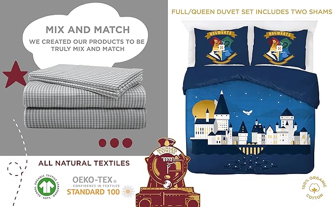 Saturday Park Harry Potter Exploring Hogwarts Full/Queen Duvet Cover & Sham Set - 3 Piece 100% Organic Cotton Duvet Set - GOTS & Oeko-TEX Certified (Harry Potter Official)