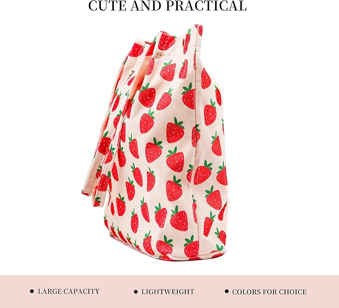 Corduroy Tote Bag Cute Tote Bags for Women Shoulder Bag with Inner Pocket for Work Beach Travel and Shopping Grocery