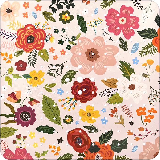 Bathtub Mat Non Slip, Flower Square Bath tub Mat Shower Floor Mat with Suction Cups for Adults Kids Elderly 21 X 21 Inch