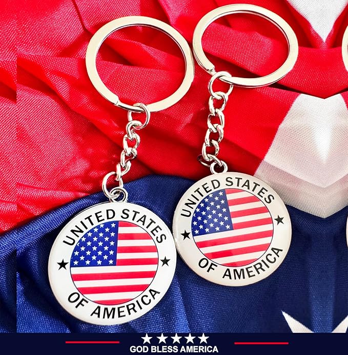 2 Pack US United States Keychain NYC Metal Star Stripe Double-sided Key Ring
