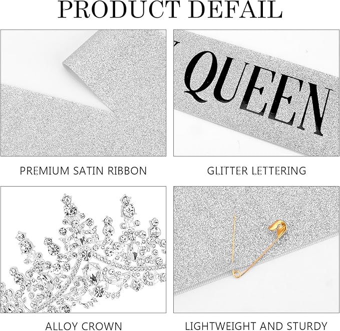 COCIDE BIRTHDAY QUEEN Birthday Sash for Women Crowns and Tiaras for Girls Birthday Decorations Set Rhinestone Headband Hair Accessories Glitter Sashes for Party Supplies