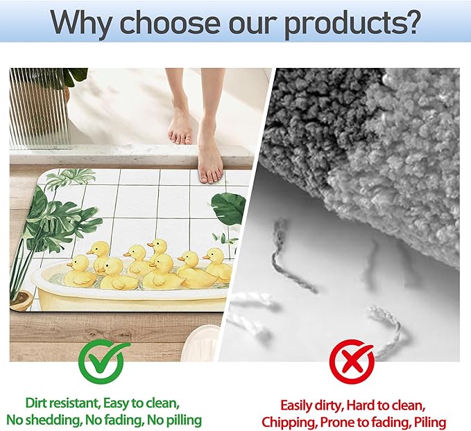 Bathroom Rug 29.5"x17",Duck Bathtub Swimming Bath Mat with Non-Slip Rubber Backing, Quick-Drying Absorbent Thin Floor Mat for Bathroom, Shower, Sink, or Kitchen