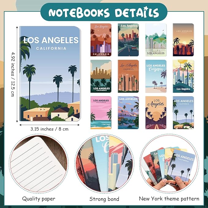 24 Pcs Los Angeles Notebook with Pens Souvenirs Gifts Set, 12 Ballpoint Pens and 12 Notebooks, USA Los Angeles Souvenirs for Traveler Office Supplies Birthday Gifts