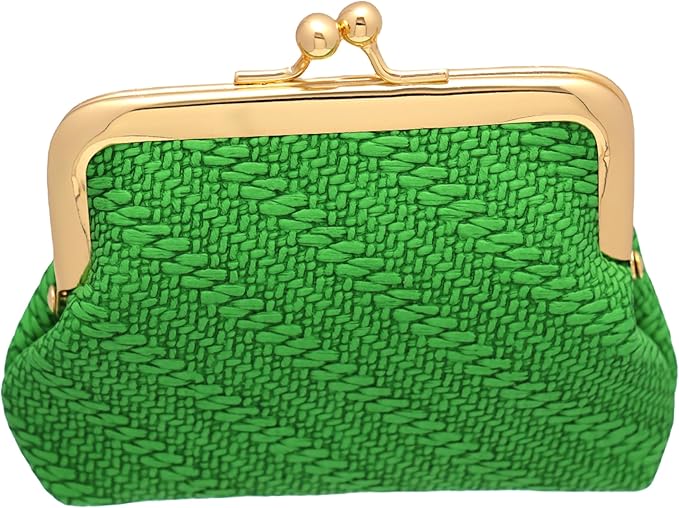 Coin Purse Vintage Bag Lock Wallet Buckle Kiss Lock change purse change holder wallet coin Leather coin wallet(A green)