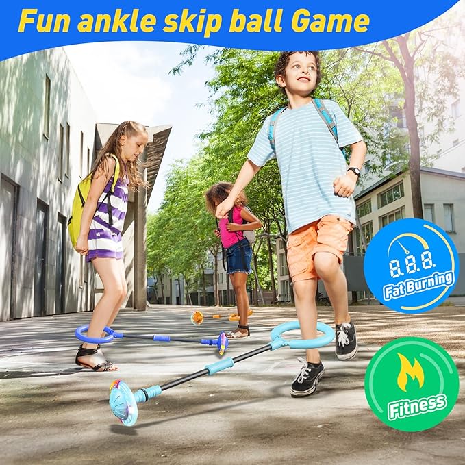 Flooyes Skip Ball for Kids, Ankle Skip Ball Toy with Counter, Timer and Cal Calculator, Boys Christmas Birthday Gifts for Age 6 7 8 9 10+, Rechargeable Colorful Flash Wheel Skip Ball for Boys