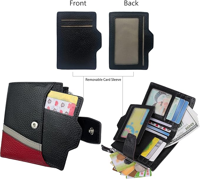 AINIMOER Women's RFID Blocking Leather Small Compact Bi-fold Zipper Pocket Wallet Card Case Purse with id Window