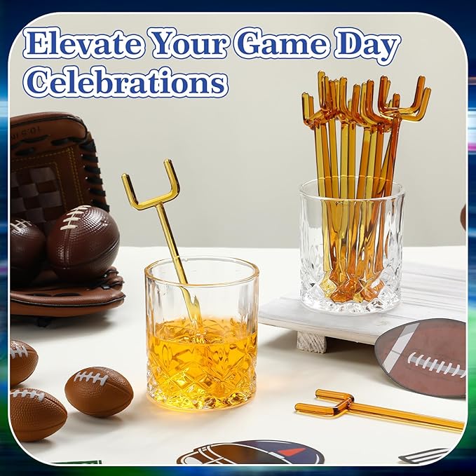 12 Pcs 7 Inch Football Swizzle Stir Sticks Glass Drink Stirrers Coffee Hot Cocoa Chocolate Bar Supplies Cocktail Stirrers Sports Club Cocktail Stick Decoration for Party Favors(Football Goal)