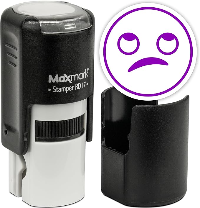 MaxMark Round Self Inking Emoji Stamp - Rolling Eyes - Purple Ink