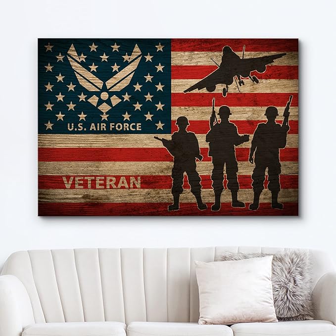 wall26 Canvas Print Wall Art Retro Wood Grain U.S. Air Force Veteran Soldier Plane Cultural Historic Digital Art Modern Art Decorative Global Patriotic for Living Room, Bedroom, Office - 24x36