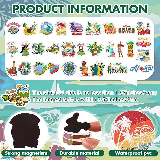Konohan 30 Pcs Hawaii Souvenirs Gifts Hawaii Magnet for Refrigerator City Magnetic Refrigerator Stickers for Home Decoration